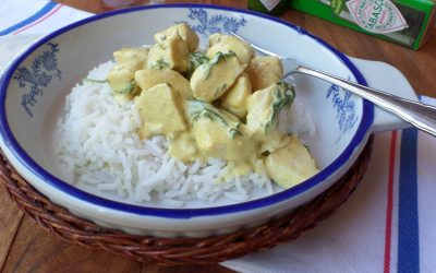 Curried chicken breasts with basmati rice
